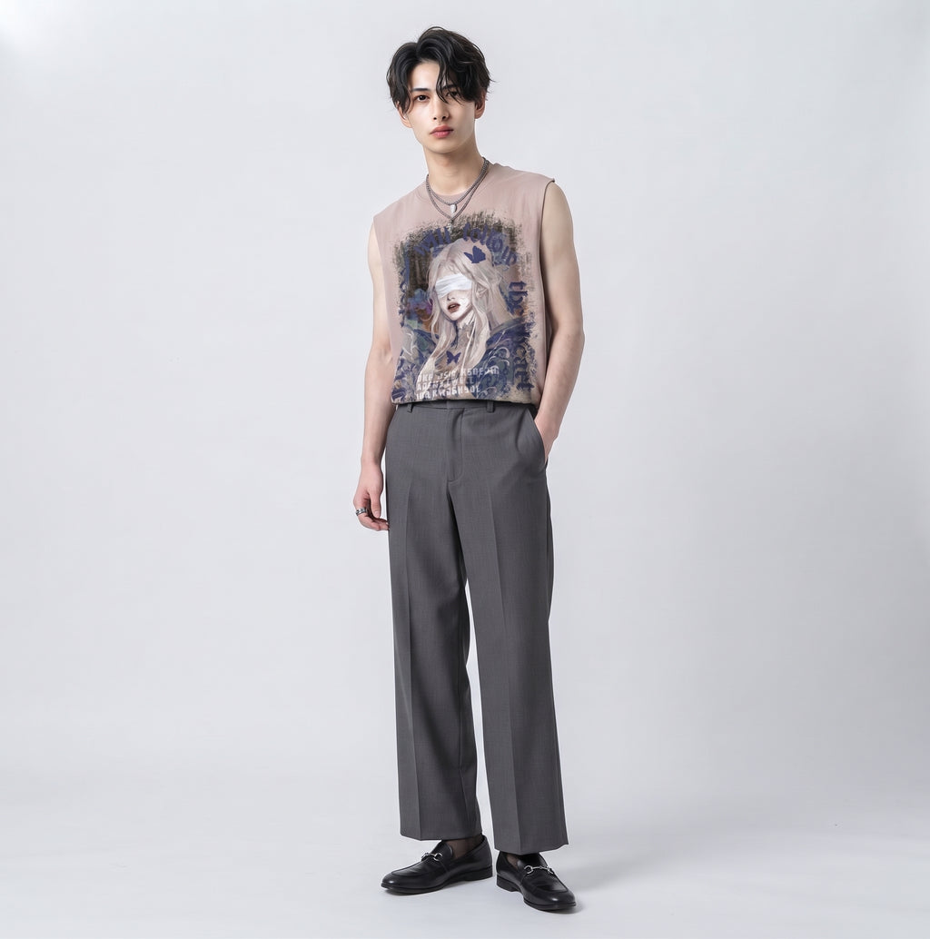 Girl print oversized sleeveless T-shirt  OR0003