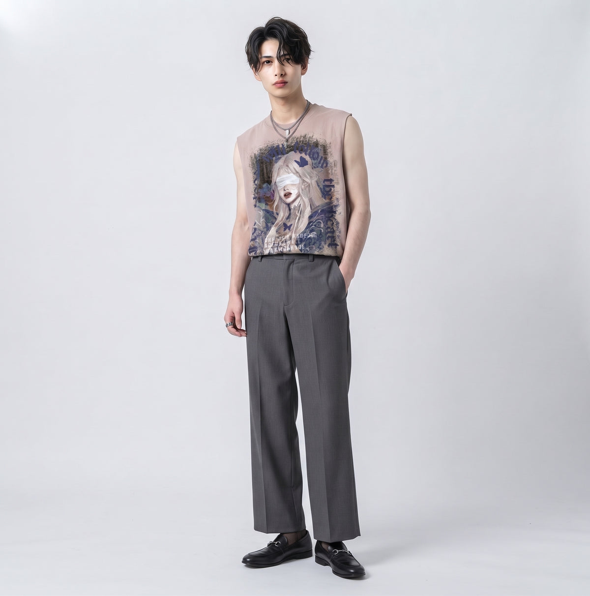 Girl print oversized sleeveless T-shirt  OR0003