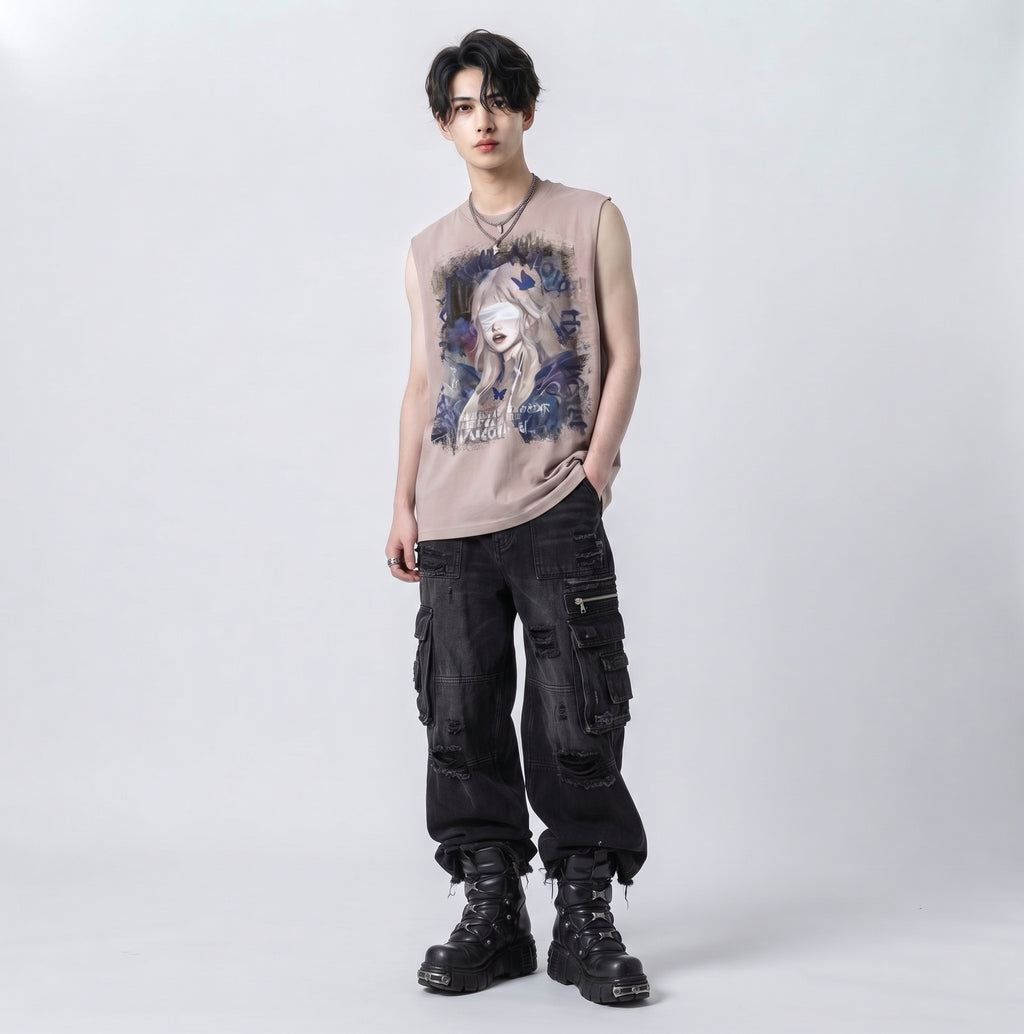 Girl print oversized sleeveless T-shirt  OR0003