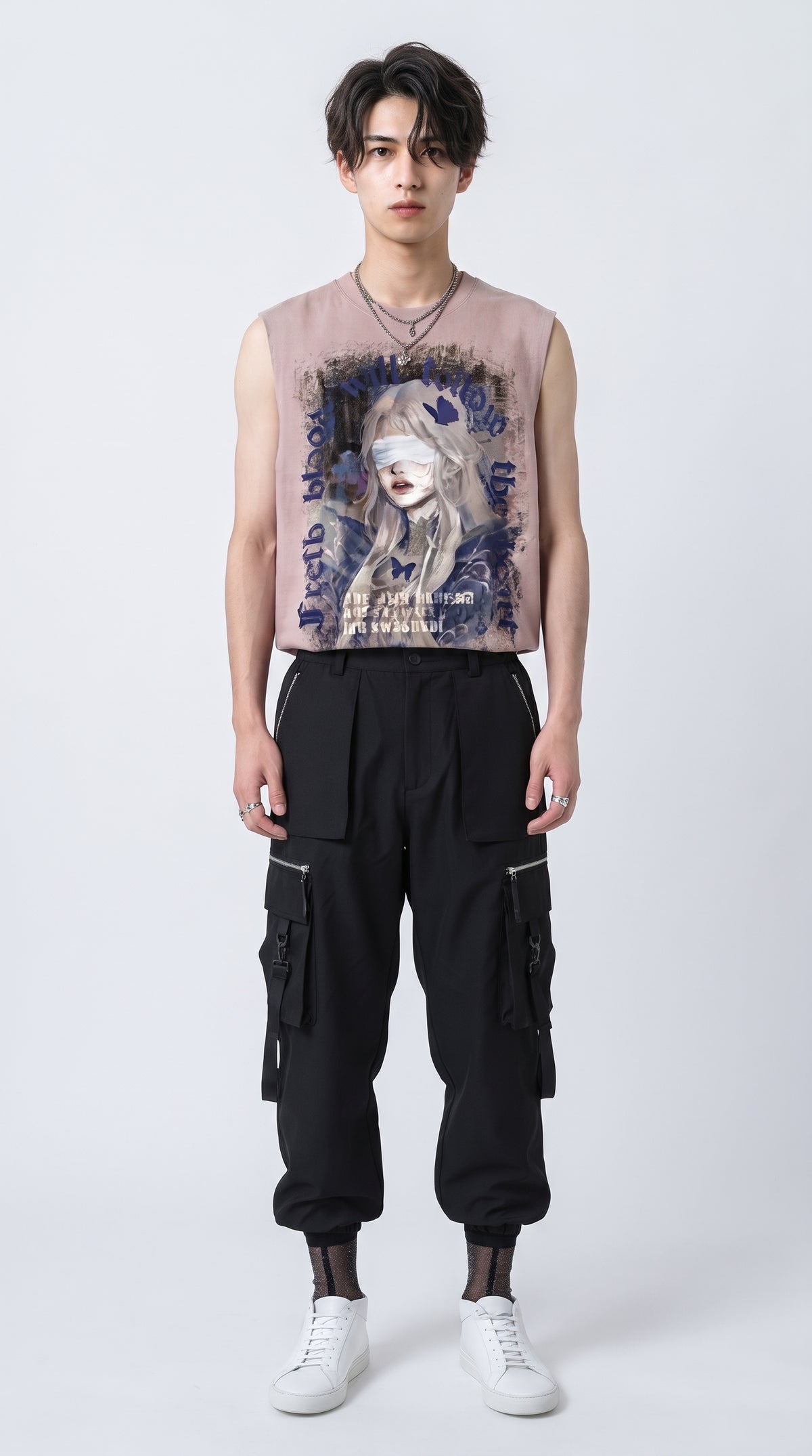 Girl print oversized sleeveless T-shirt  OR0003