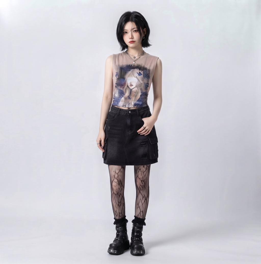 Girl print oversized sleeveless T-shirt  OR0003