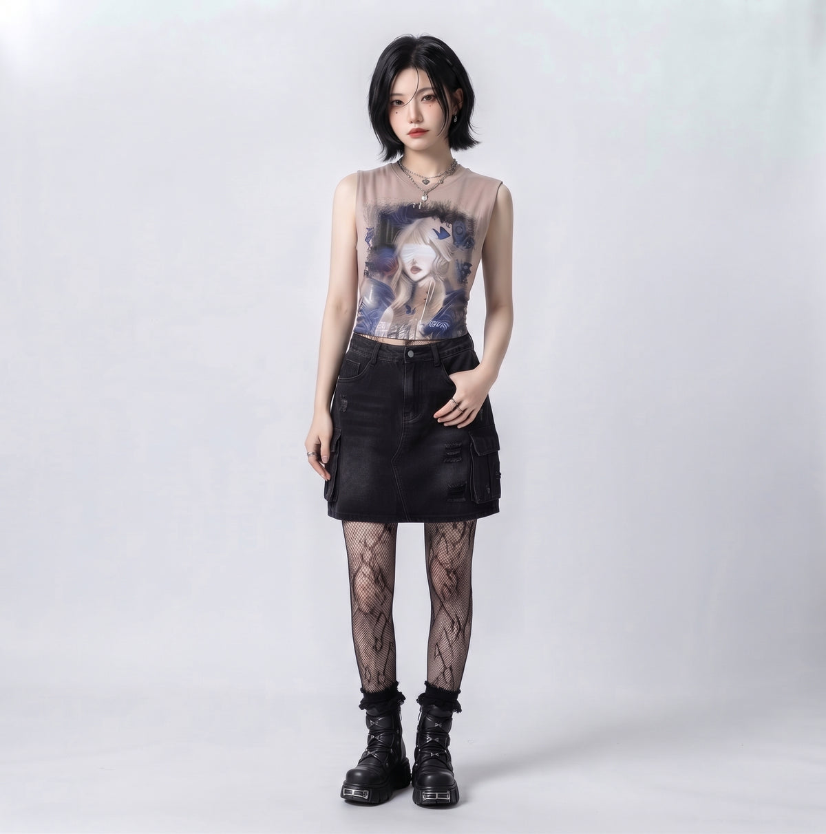 Girl print oversized sleeveless T-shirt  OR0003