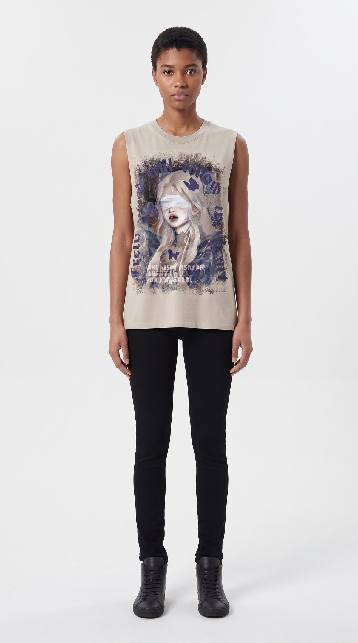 Girl print oversized sleeveless T-shirt  OR0003