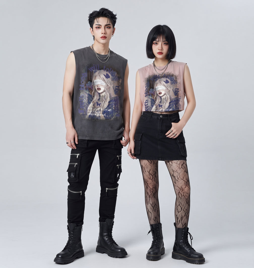 Girl print oversized sleeveless T-shirt  OR0003