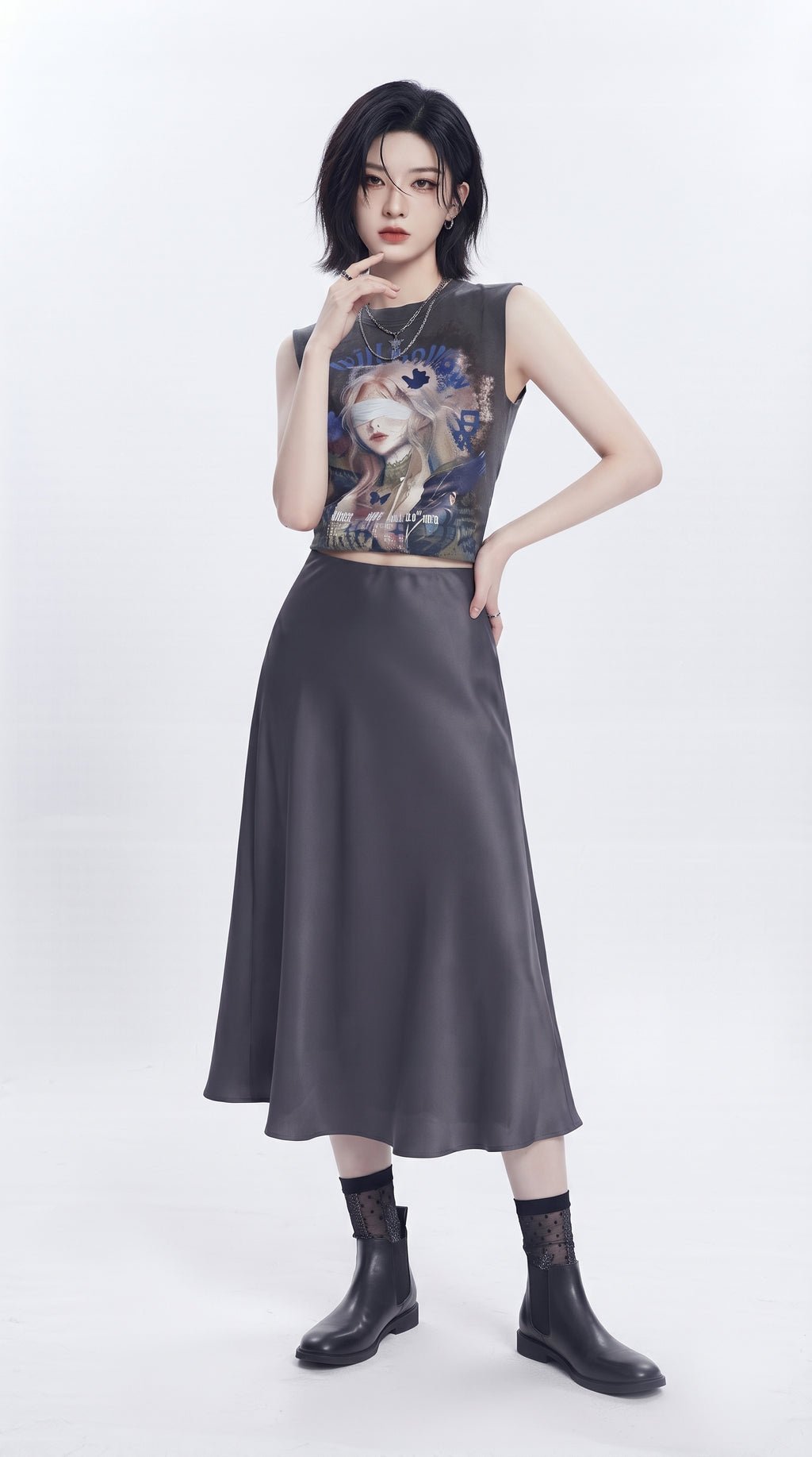 Girl print oversized sleeveless T-shirt  OR0003