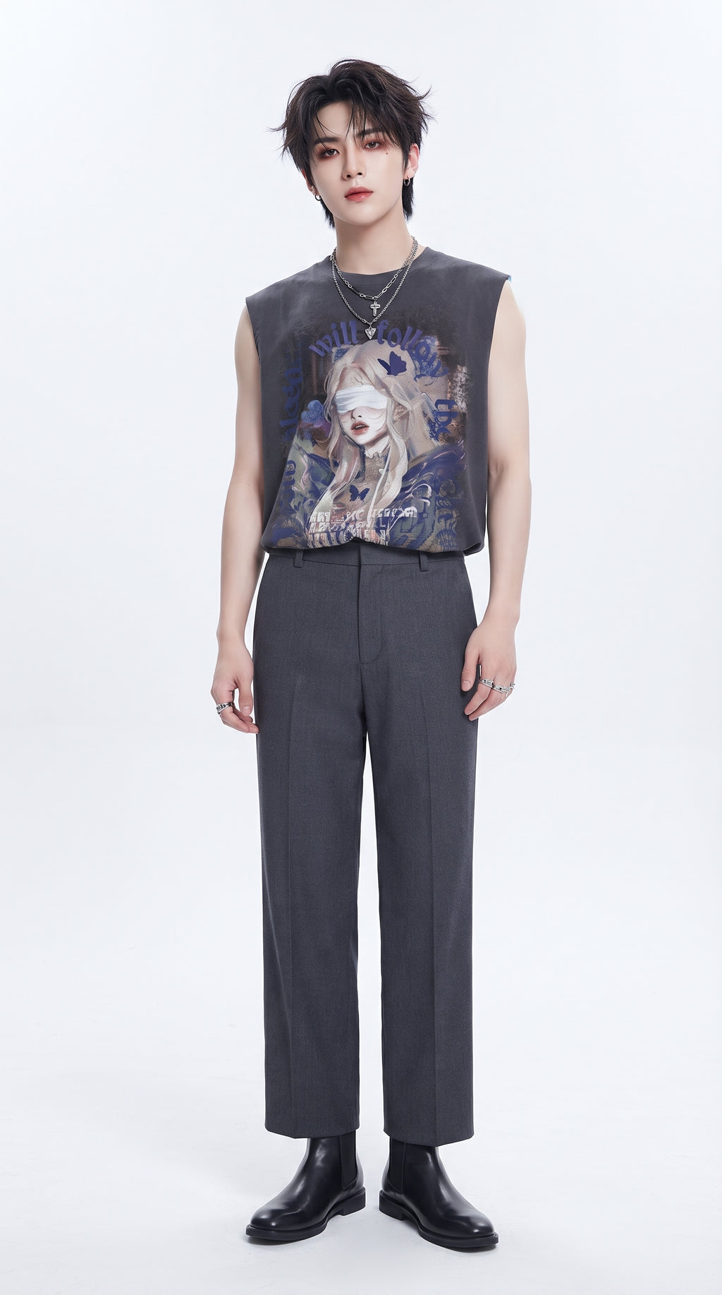 Girl print oversized sleeveless T-shirt  OR0003