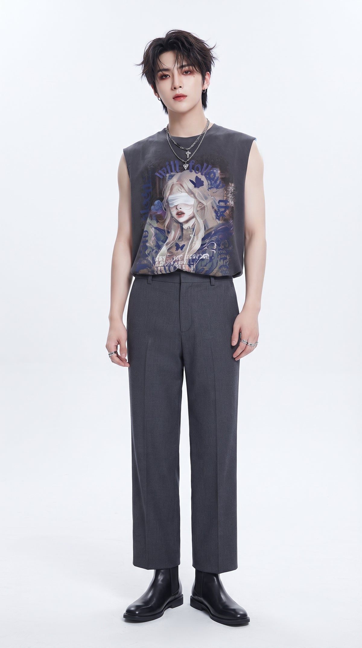 Girl print oversized sleeveless T-shirt  OR0003