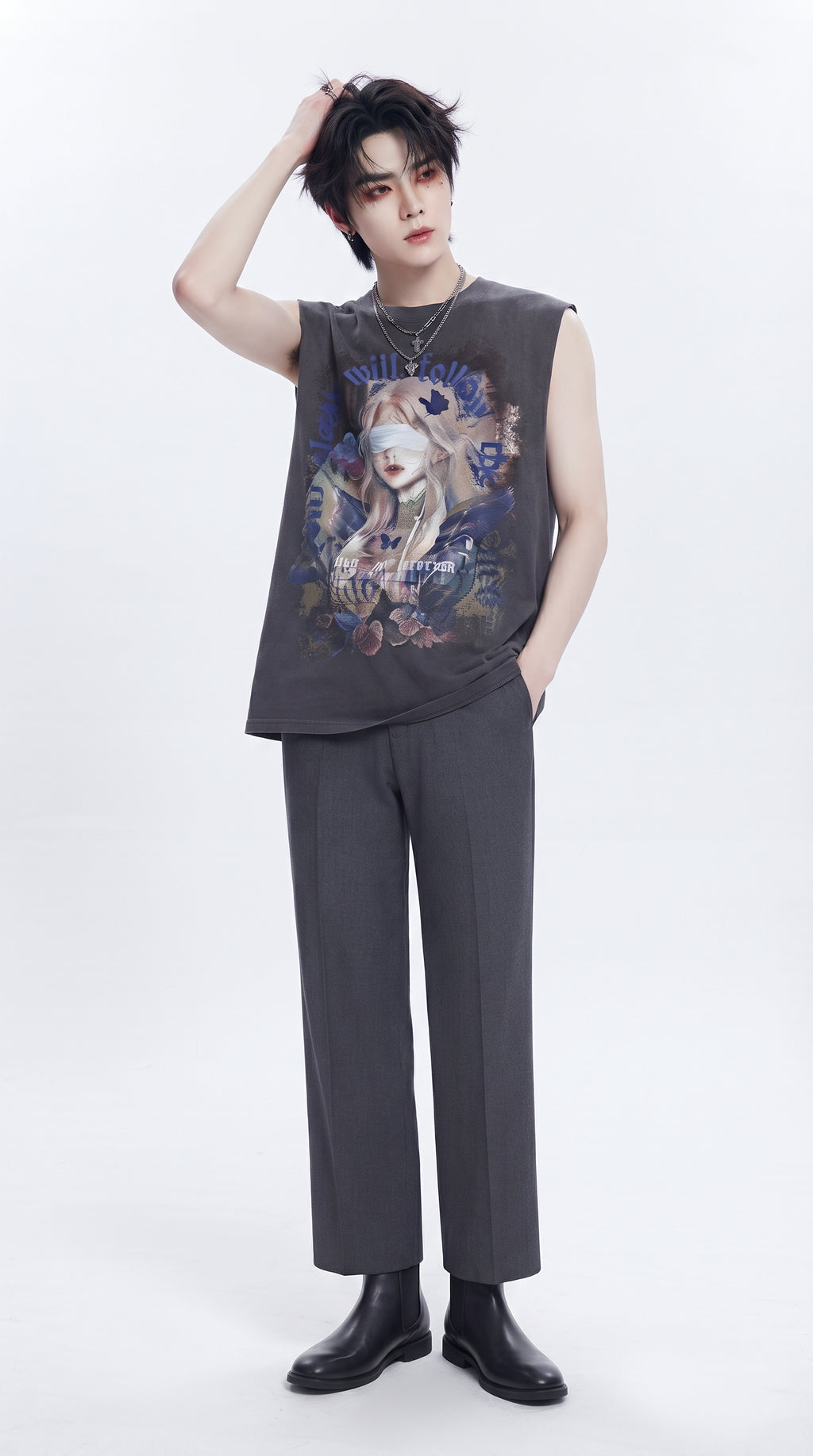 Girl print oversized sleeveless T-shirt  OR0003