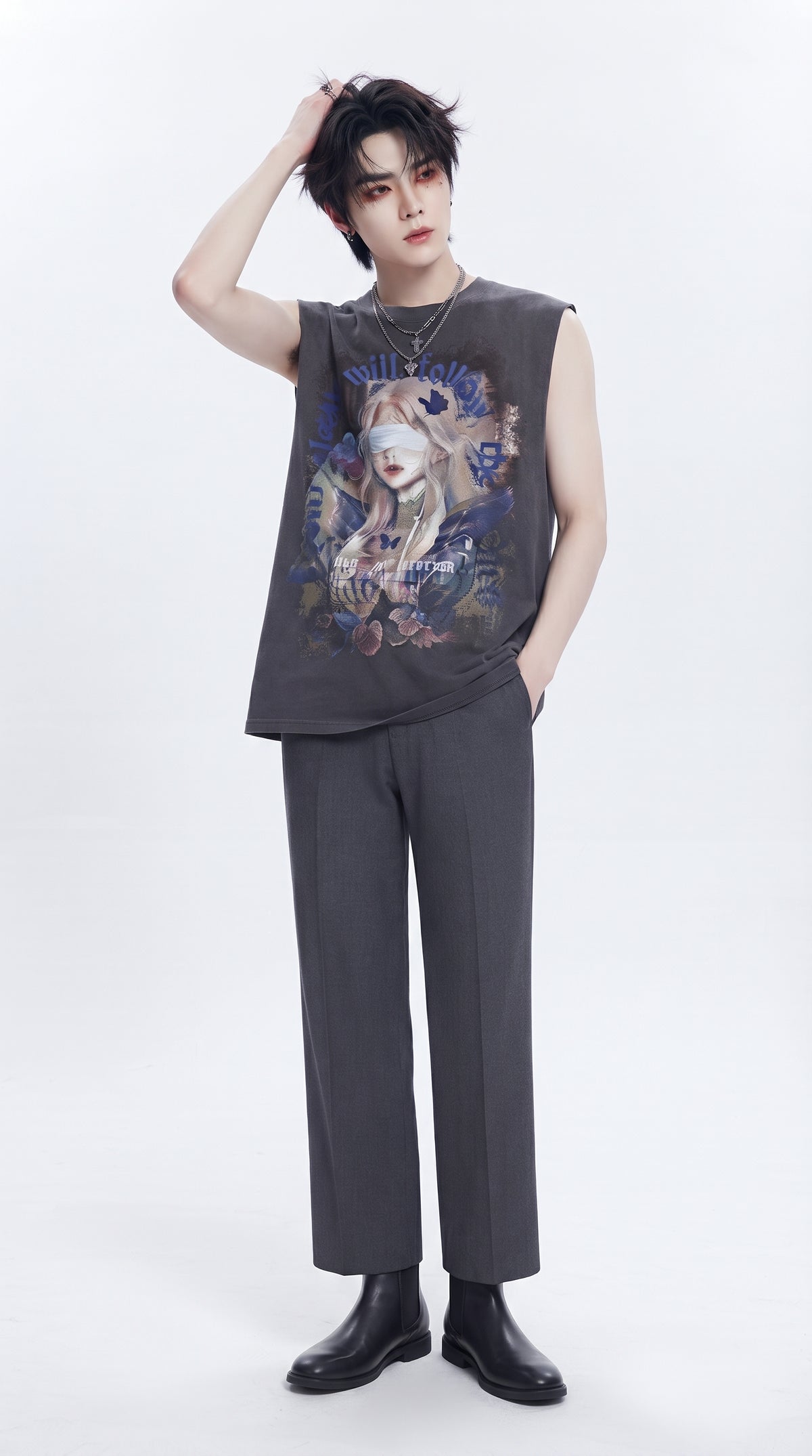 Girl print oversized sleeveless T-shirt  OR0003