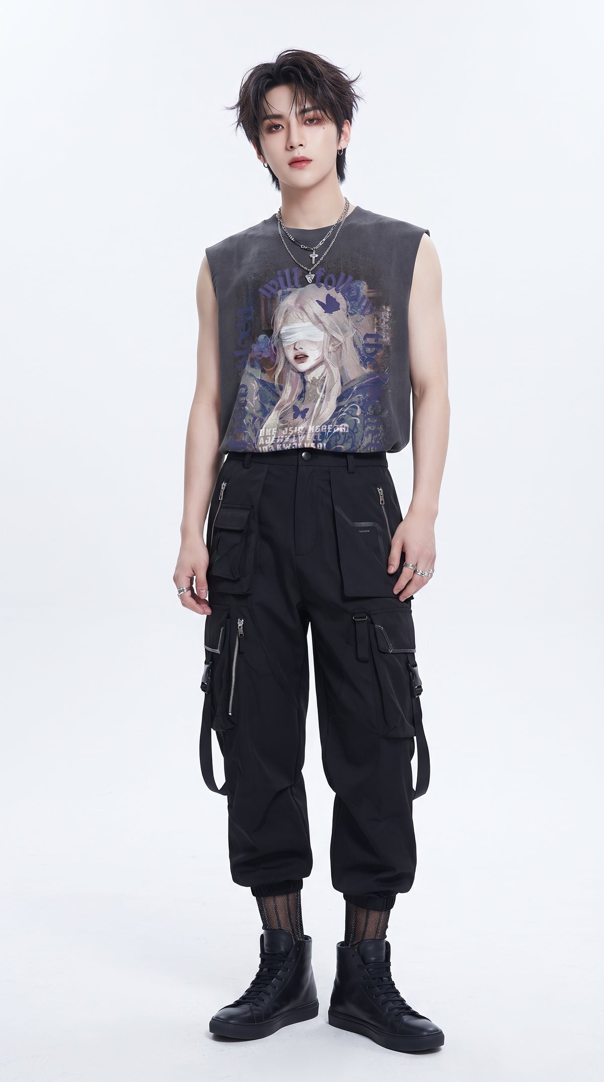 Girl print oversized sleeveless T-shirt  OR0003