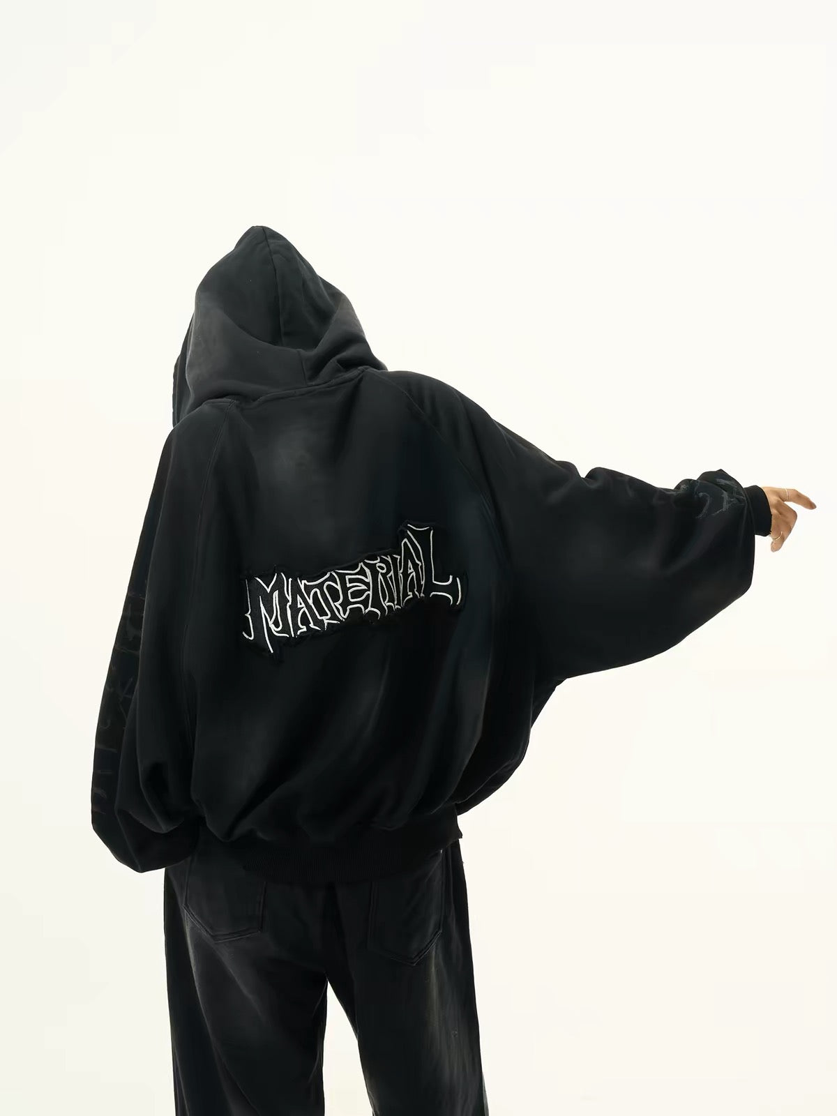 Acid wash design subculture initial full zip hoodie  OR0008