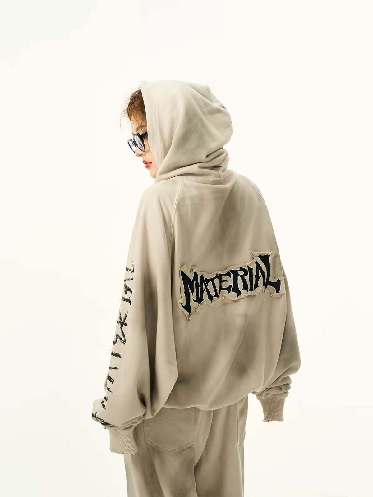 Acid wash design subculture initial full zip hoodie  OR0008