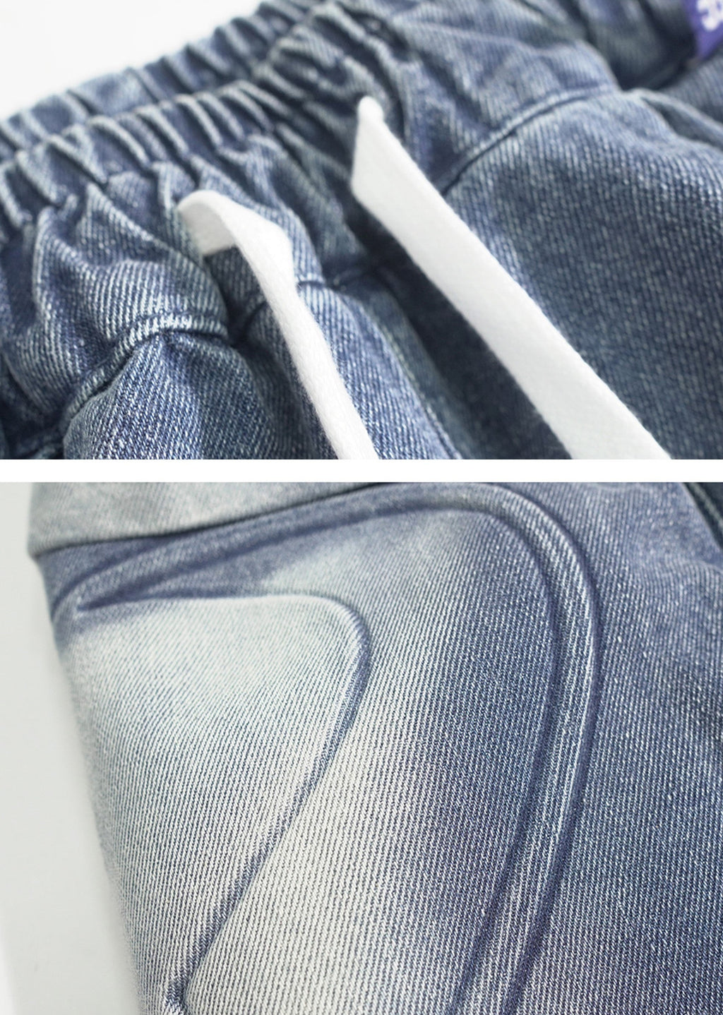 Line washed wide silhouette street short denim pants  OR0001