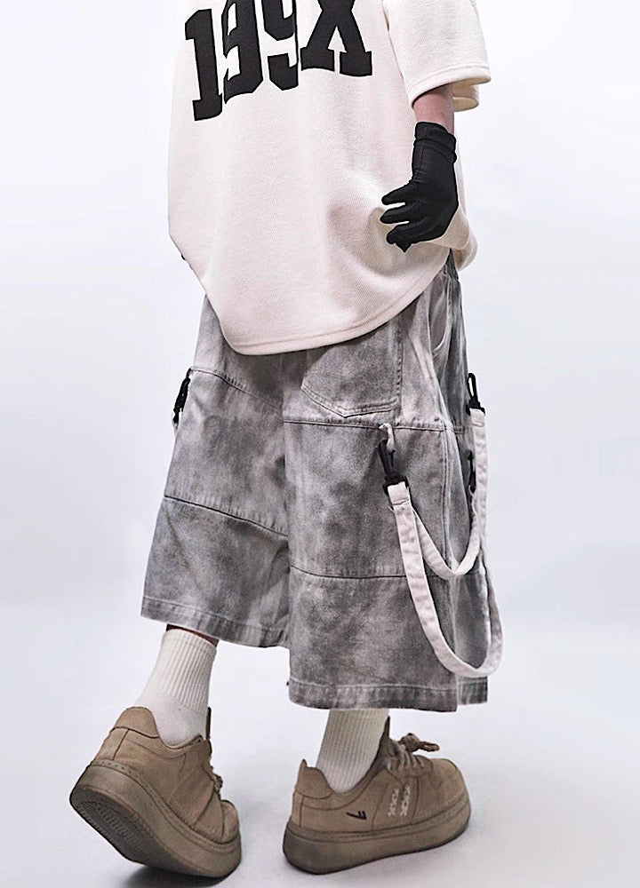 Fully distressed dull grey base suspender denim pants  OR0002