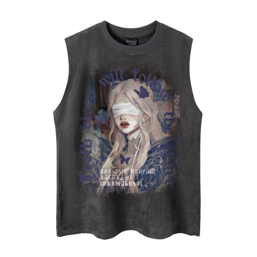 Girl print oversized sleeveless T-shirt  OR0003