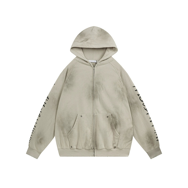 Acid wash design subculture initial full zip hoodie  OR0008