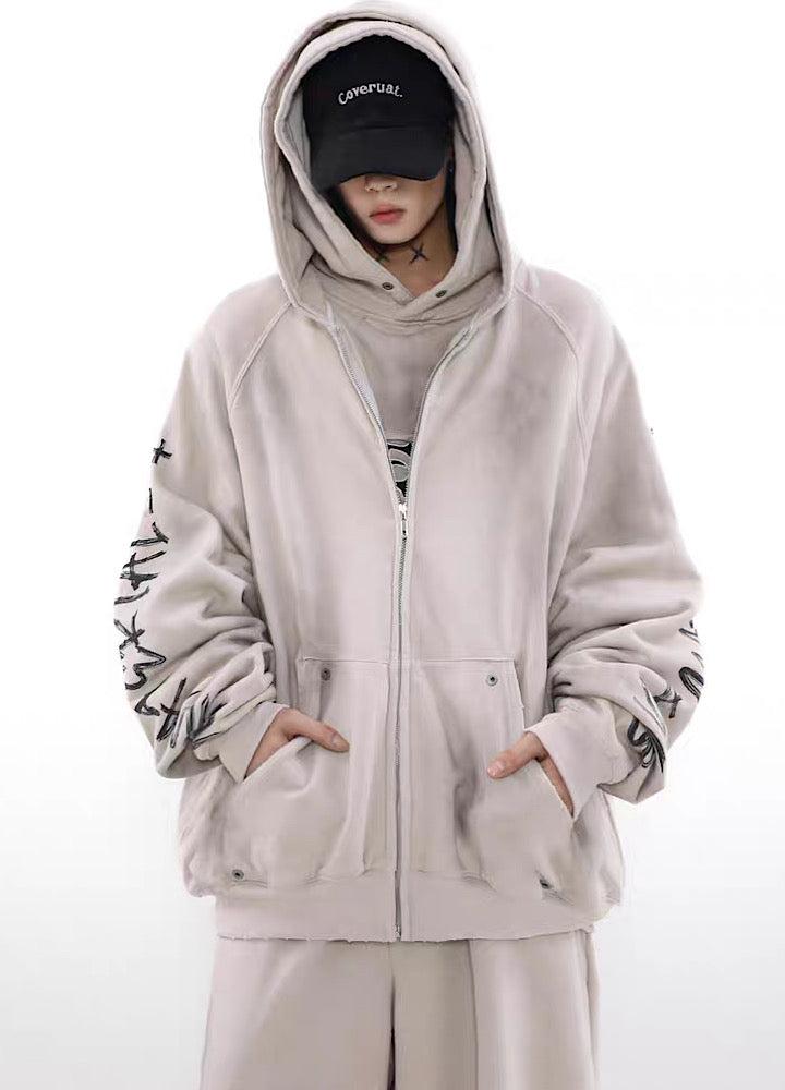 Acid wash design subculture initial full zip hoodie  OR0008