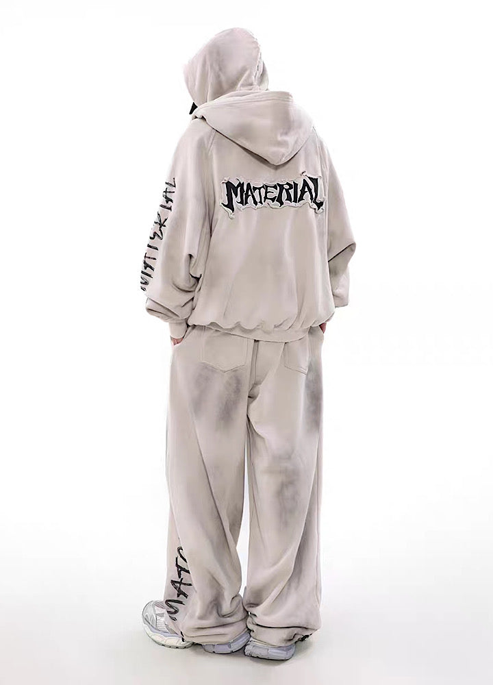 Acid wash design subculture initial full zip hoodie  OR0008