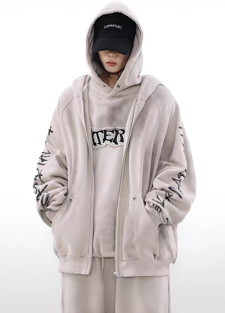 Acid wash design subculture initial full zip hoodie  OR0008