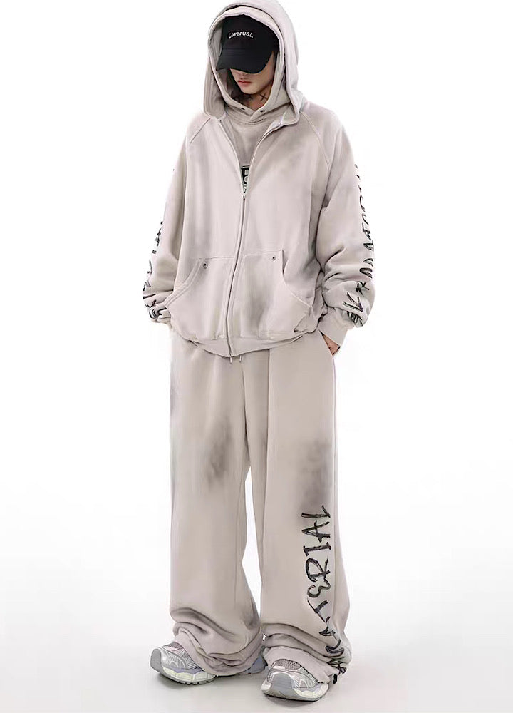 Acid wash design subculture initial full zip hoodie  OR0008
