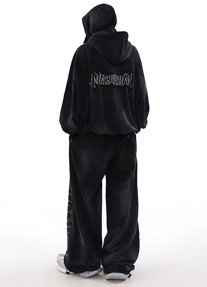 Acid wash design subculture initial full zip hoodie  OR0008