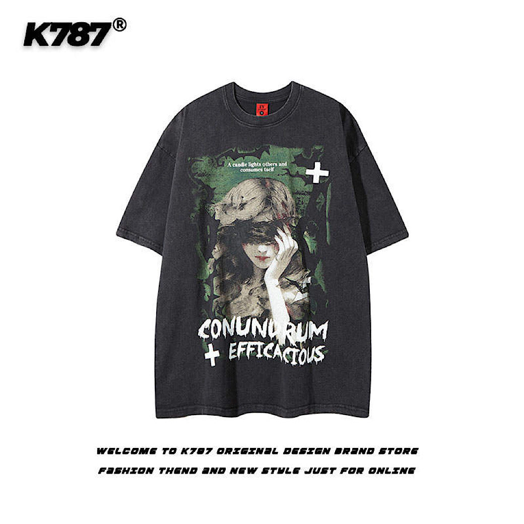 Subculture Dark Illustration Design Over-Anted Short Sleeve T-Shirt  OR0010