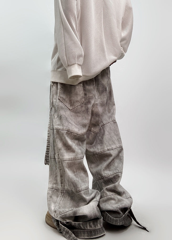 Mid-distressed vintage color wide pants  OR0011