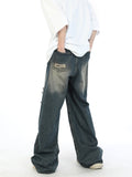 Damage Straight Washed Denim Pants  OR0030
