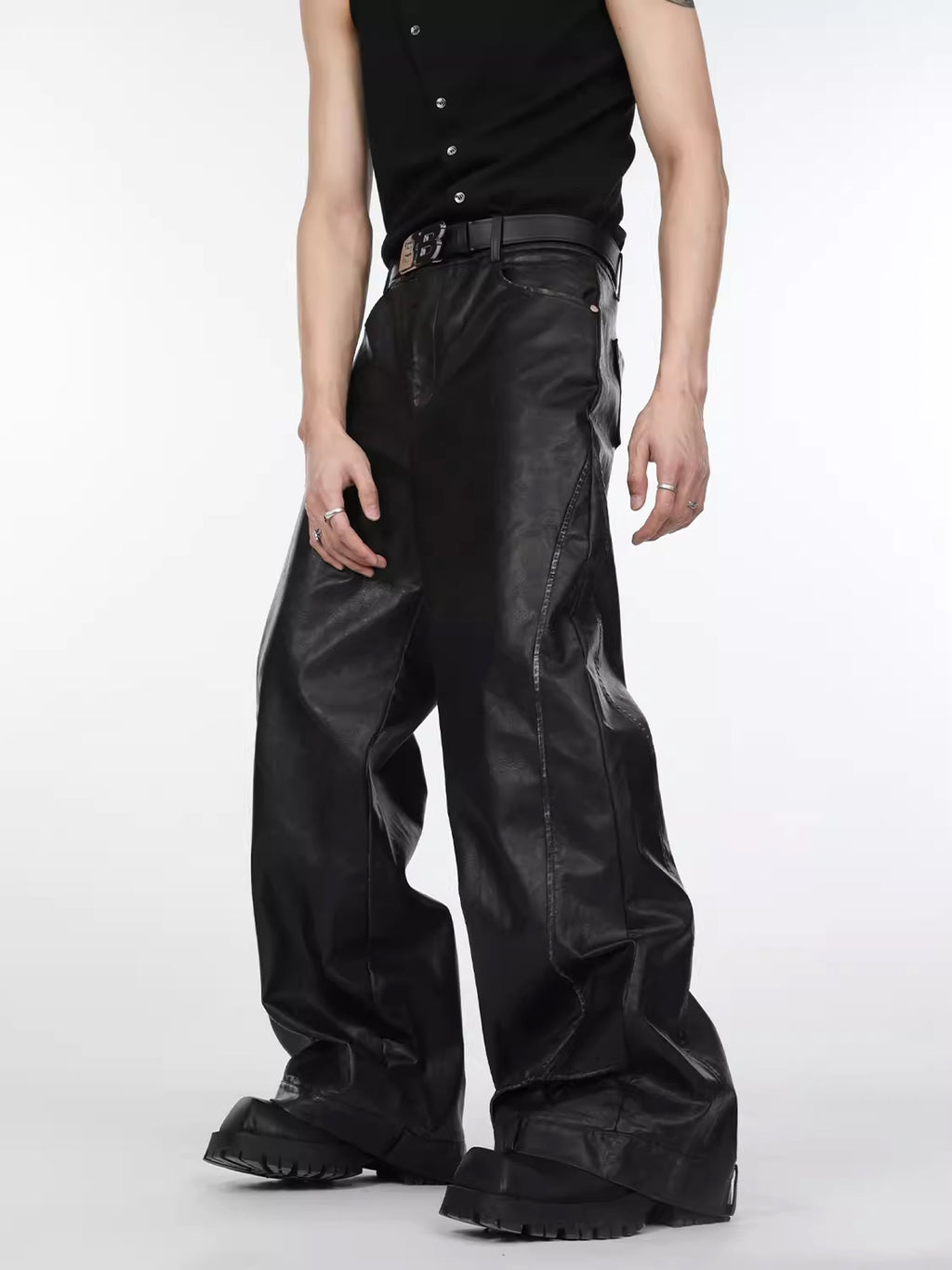 Demolition Leather Wide Pants  OR0045