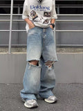Wide Leg Damaged Denim Pants  OR0052