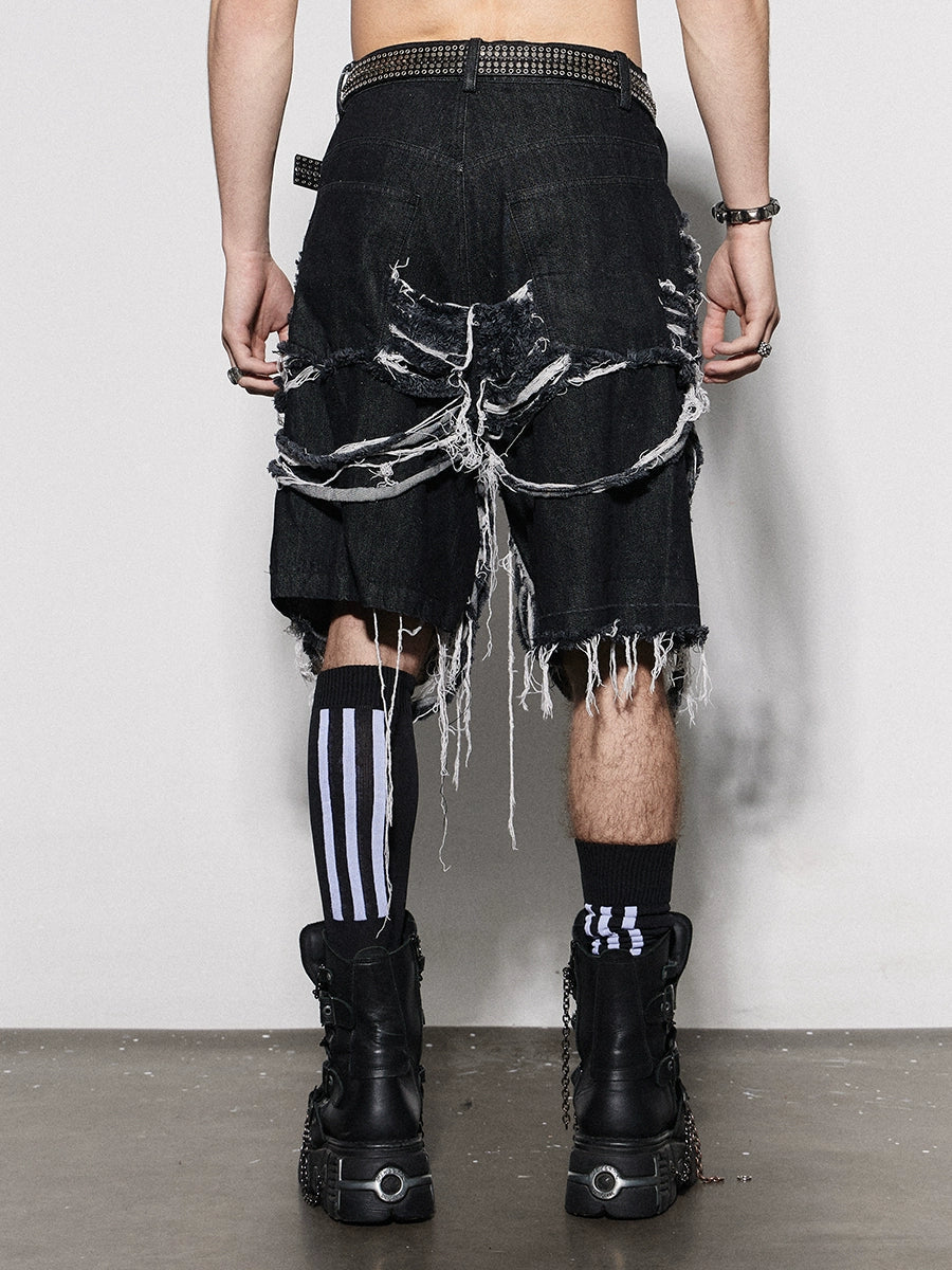 Slashed Distressed Denim Half Pants  OR0072