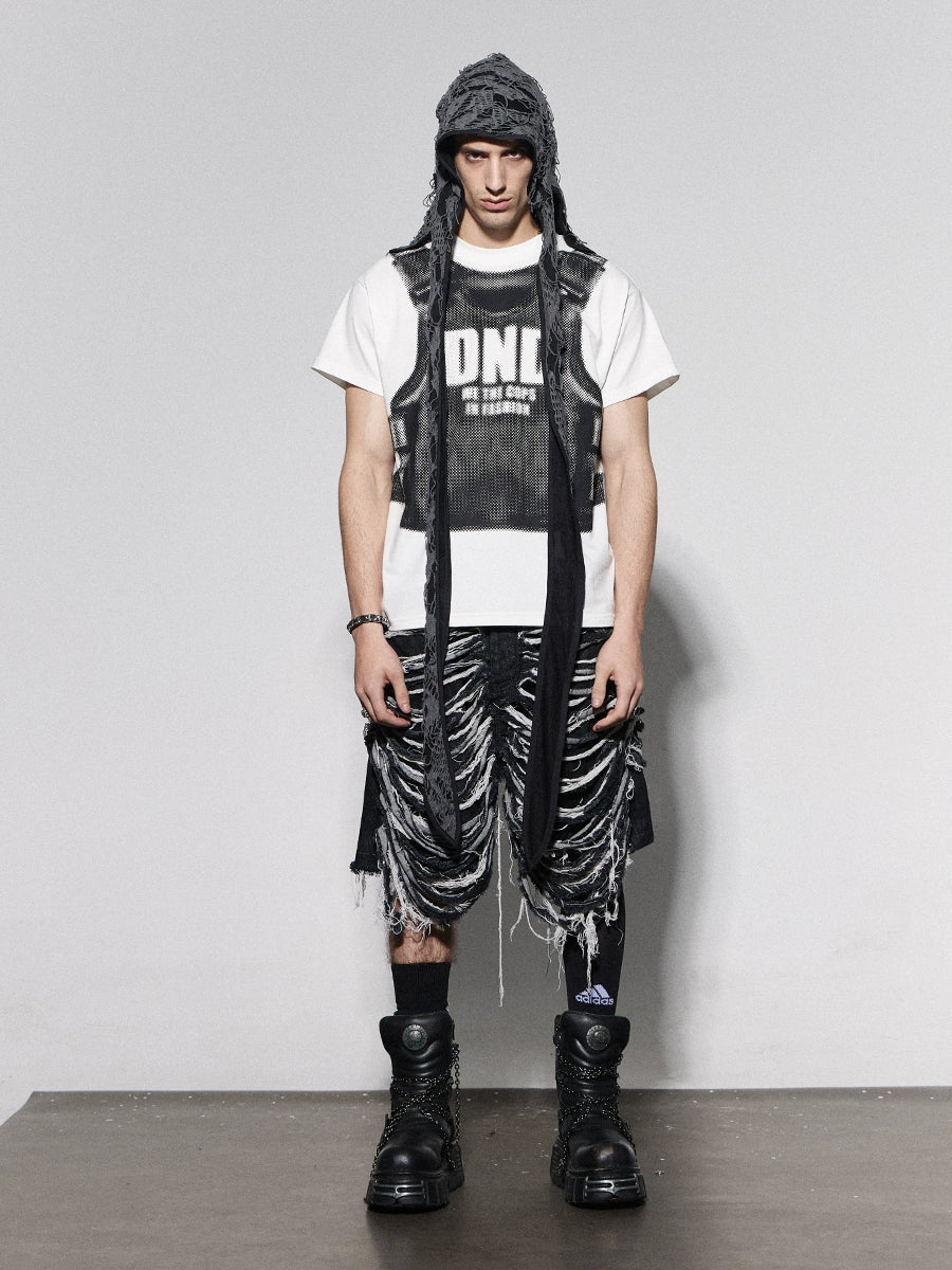 Slashed Distressed Denim Half Pants  OR0072