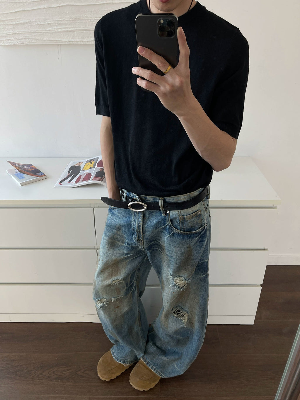 Small Knife Hole Dirty Jeans  OR0076
