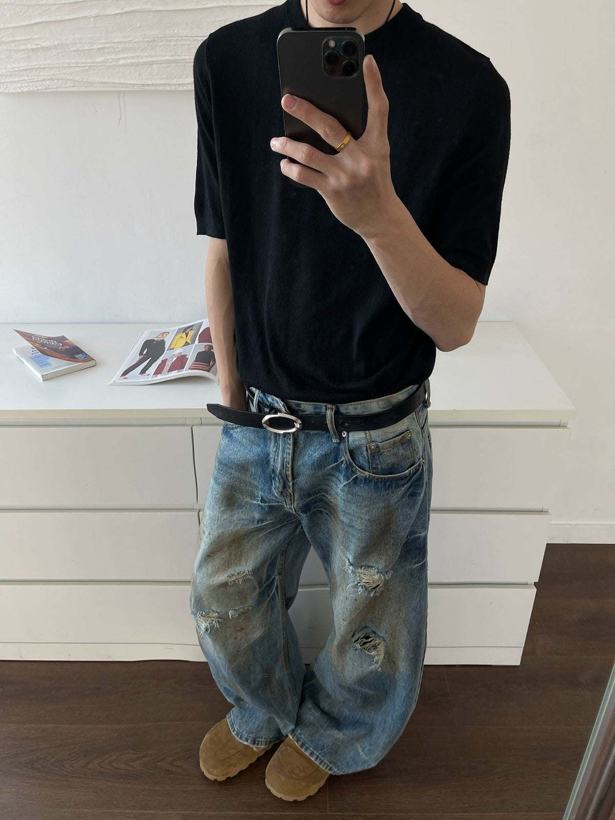 Small Knife Hole Dirty Jeans  OR0076