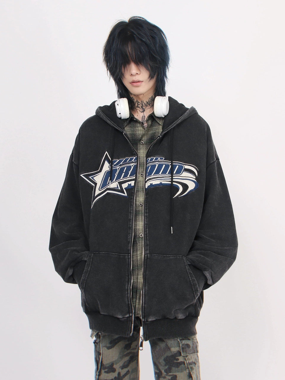 Oversize Washed Zip Hoodie  OR0079