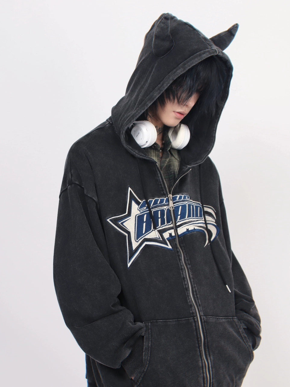 Oversize Washed Zip Hoodie  OR0079