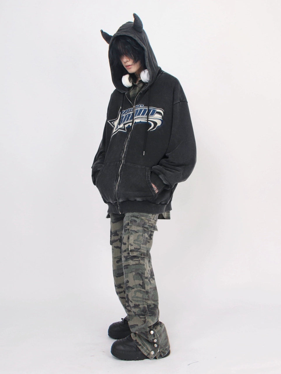 Oversize Washed Zip Hoodie  OR0079