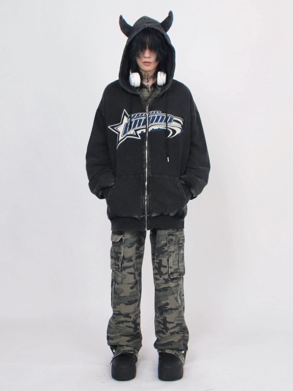 Oversize Washed Zip Hoodie  OR0079
