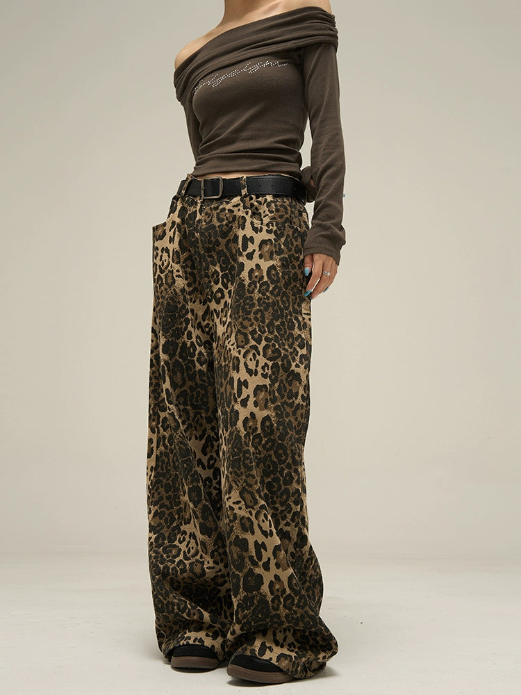 Leopard Wide Denim Pants  OR0083