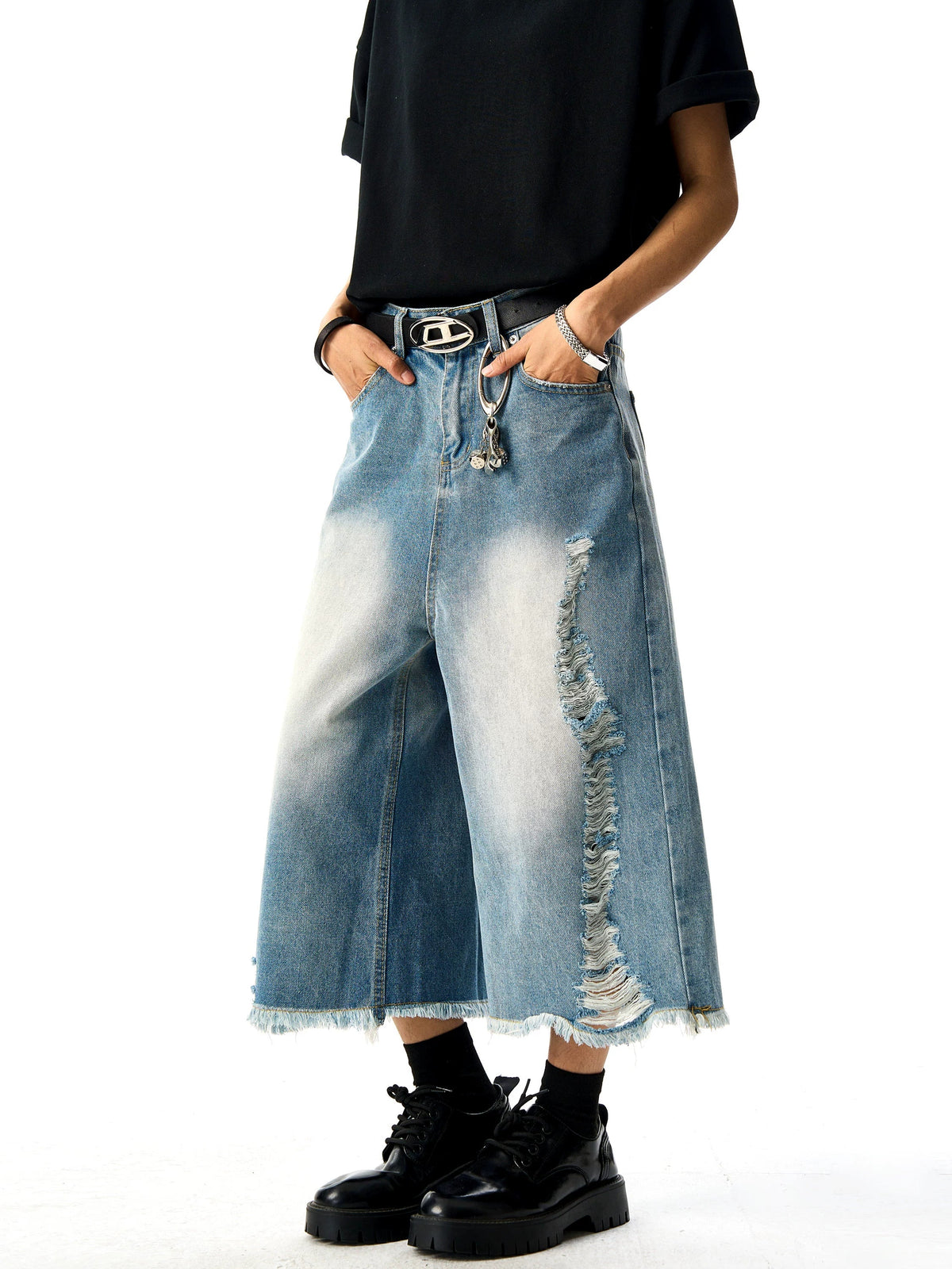 Retro Washed Ripped Denim Shorts  OR0092