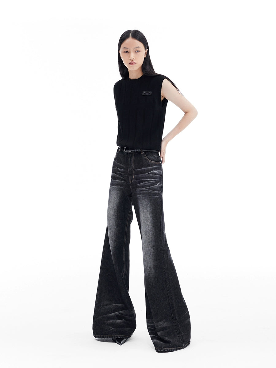 Washed Black Flare Denim Pants  OR0106