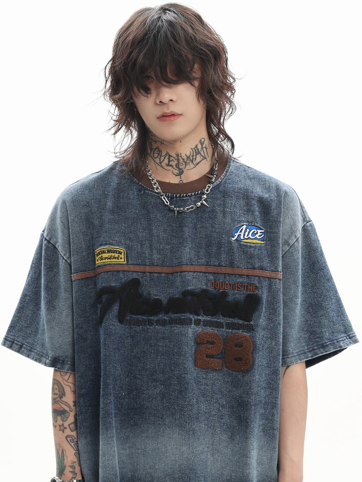 Embroidered Denim Tee  OR0109