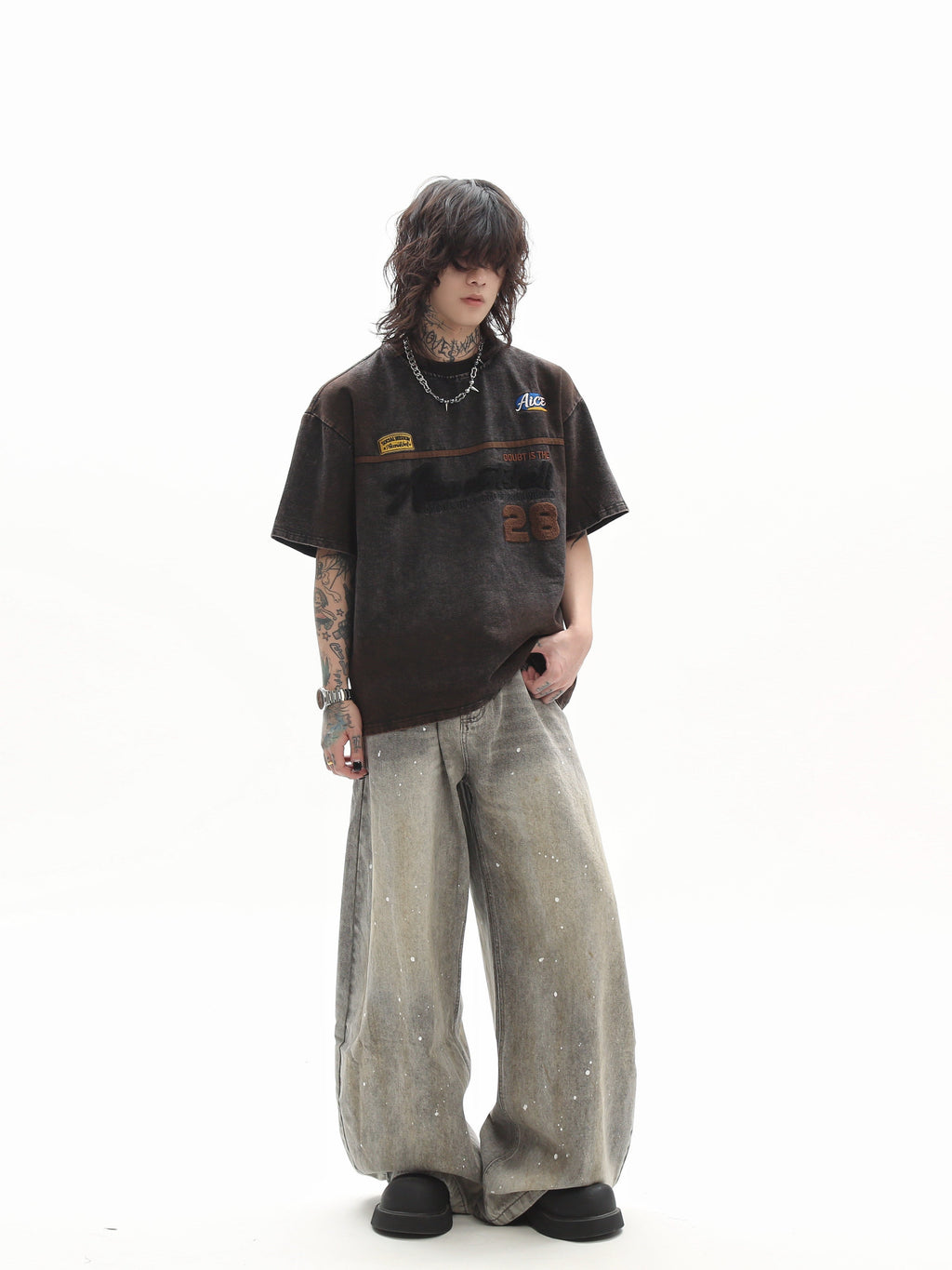 Embroidered Denim Tee  OR0109