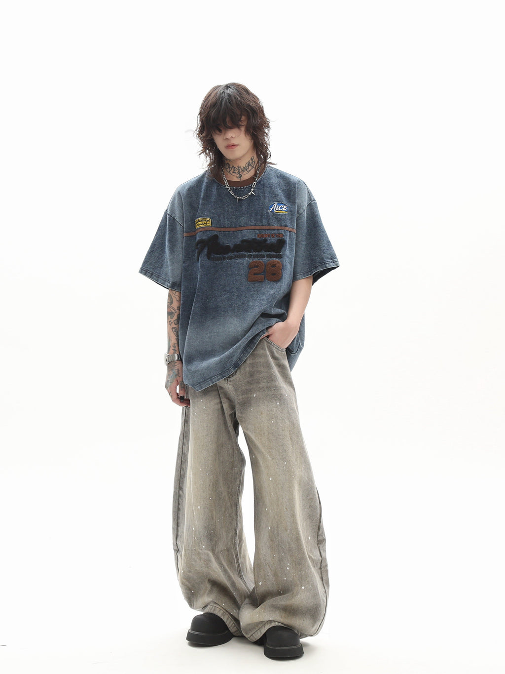 Embroidered Denim Tee  OR0109