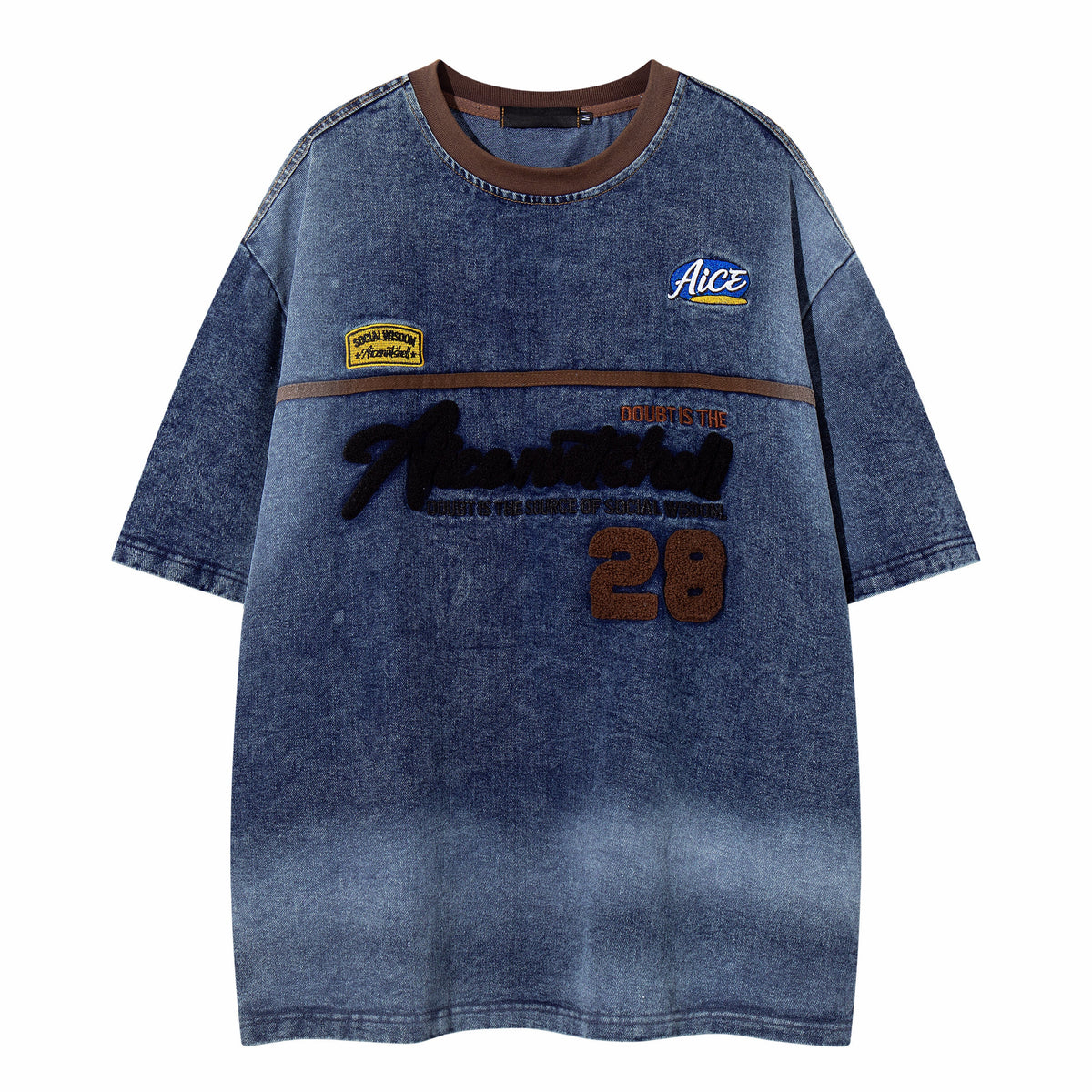 Embroidered Denim Tee  OR0109