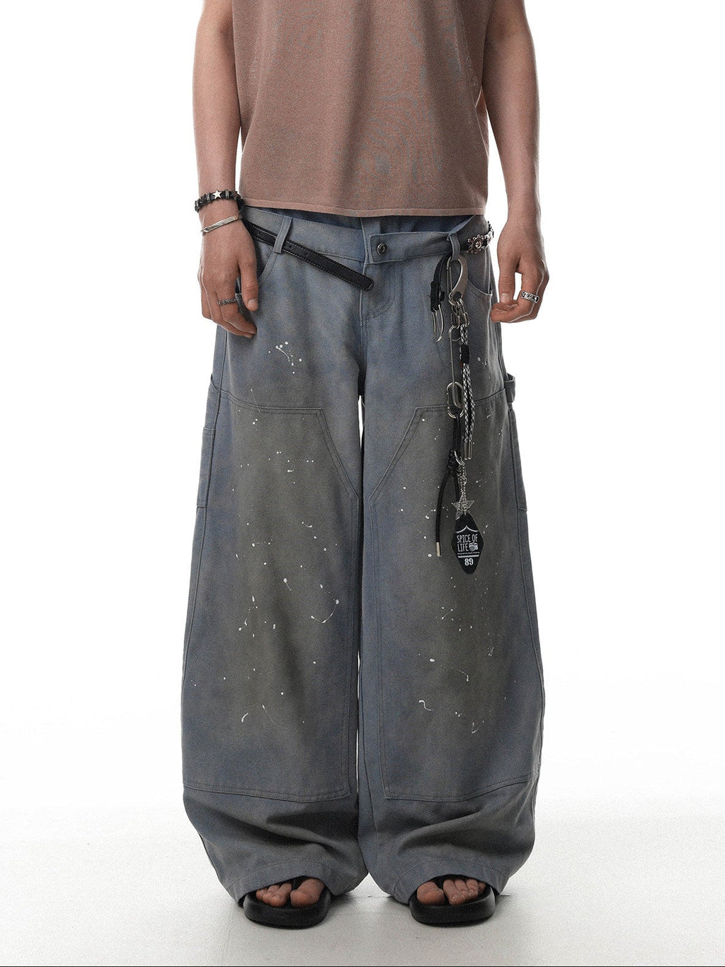 Paint Splatter Double-Waist Wide-Leg Jeans  OR0110