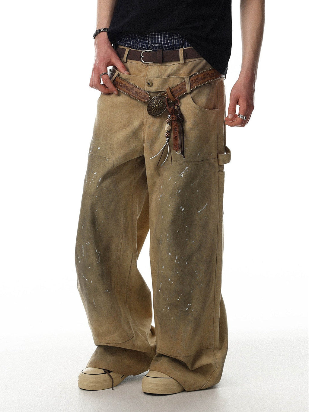 Paint Splatter Double-Waist Wide-Leg Jeans  OR0110