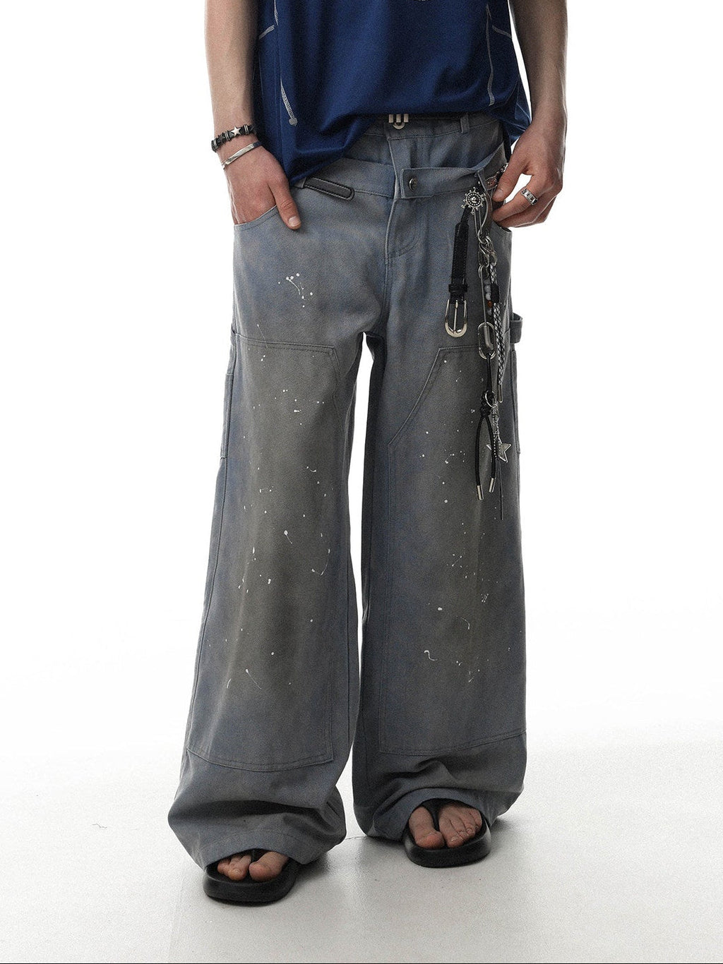 Paint Splatter Double-Waist Wide-Leg Jeans  OR0110