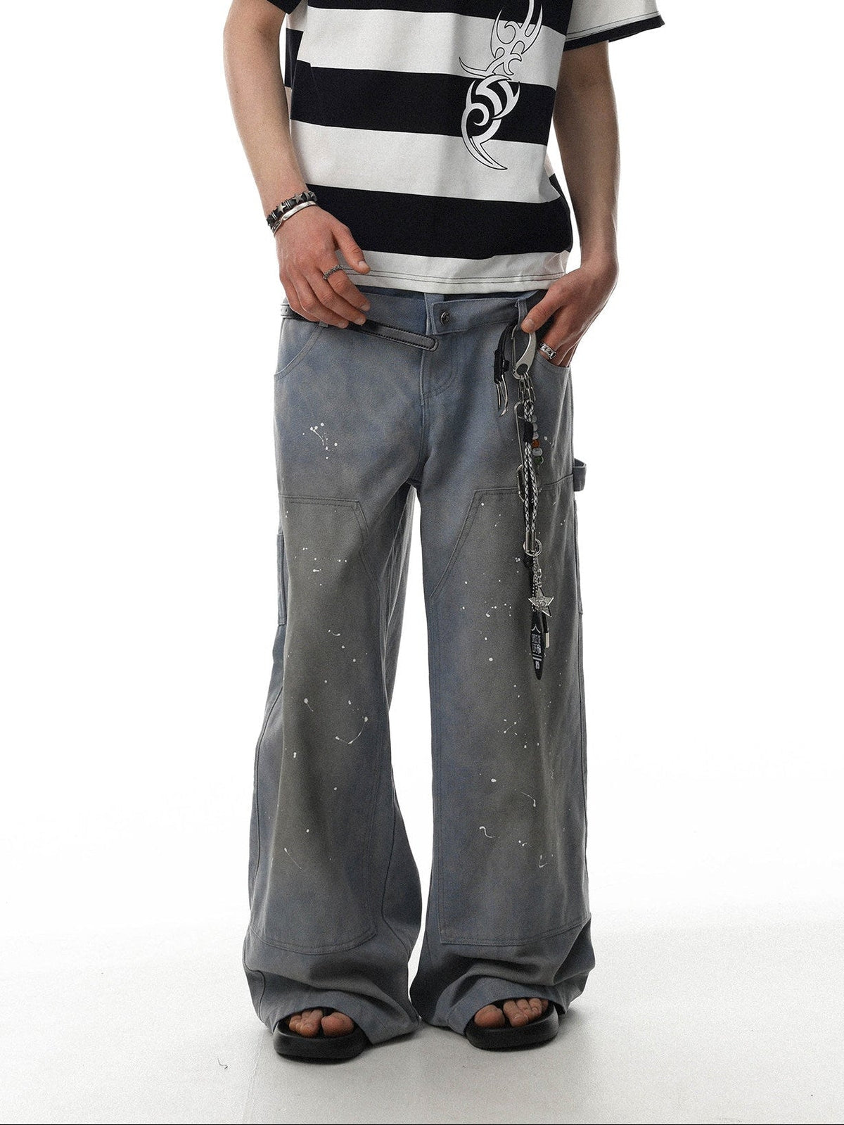 Paint Splatter Double-Waist Wide-Leg Jeans  OR0110