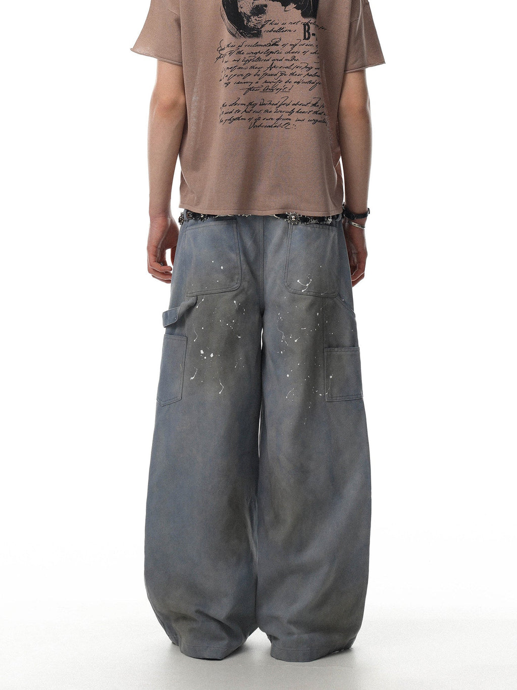 Paint Splatter Double-Waist Wide-Leg Jeans  OR0110